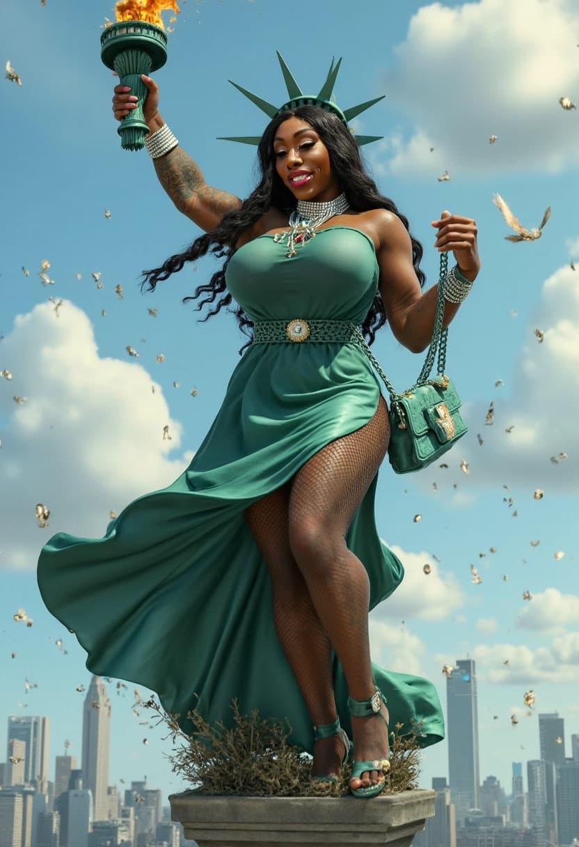 AI generated: An Urban Statue of Liberty in New York Harbor.