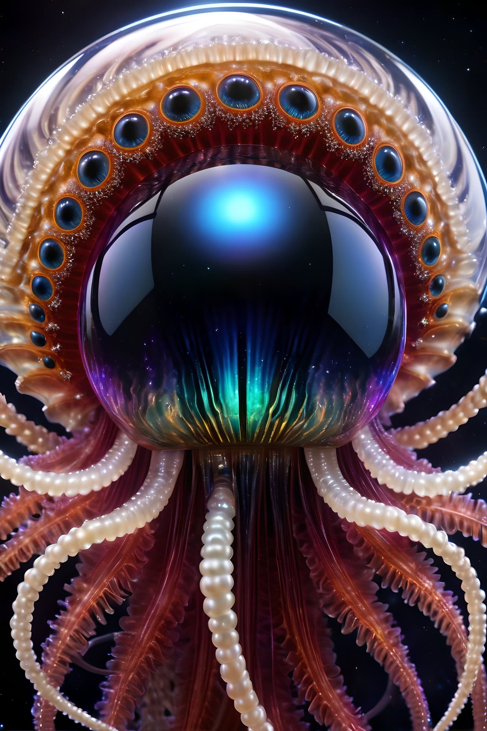 AI generated: alien world, creeping, hypermile, a strange creature from the interweaving of long fluffy threads, g...