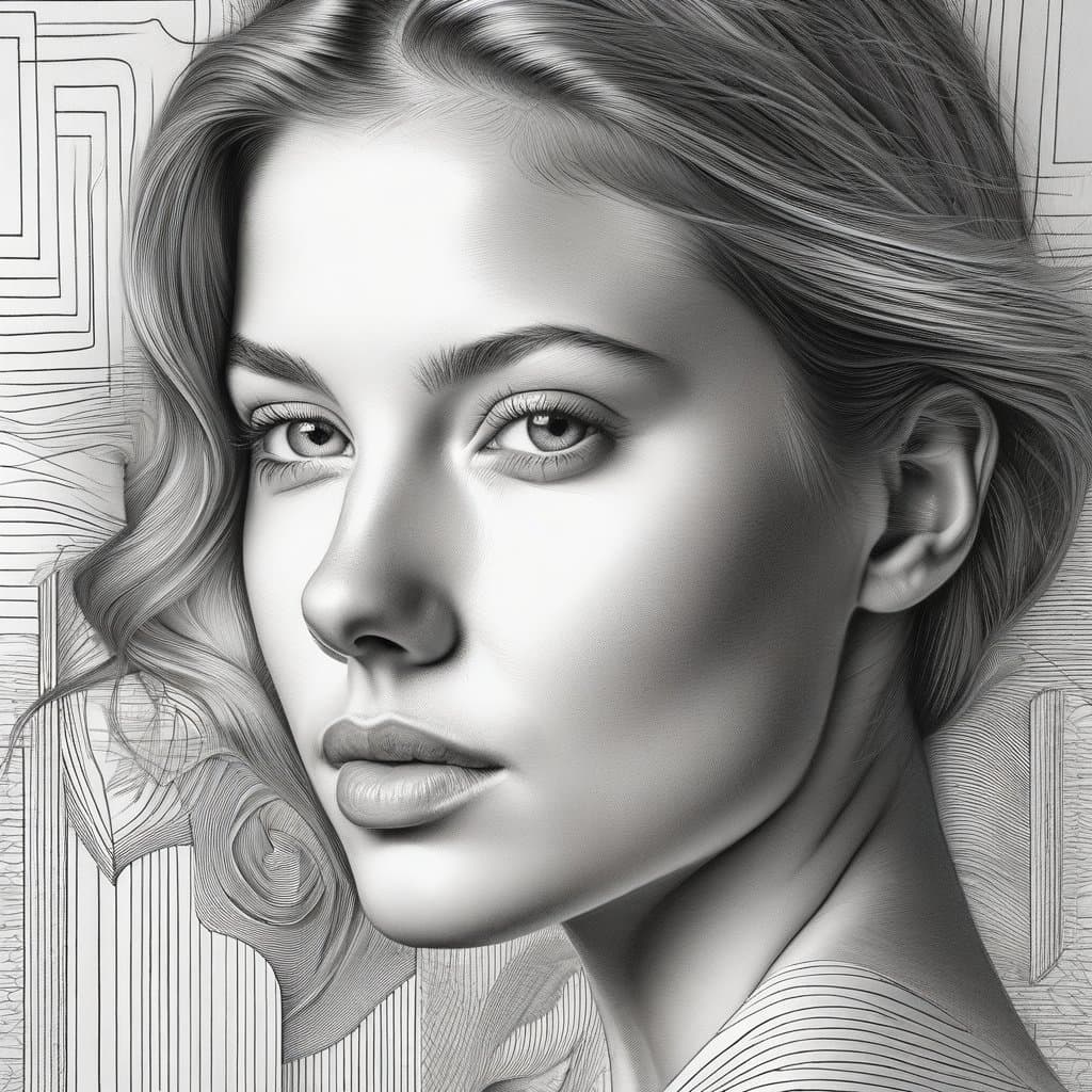 AI generated: portrait of a girl, landscape, graphics, pencil drawings, in the style of (Dirk Dzimirski. Linda Hab...
