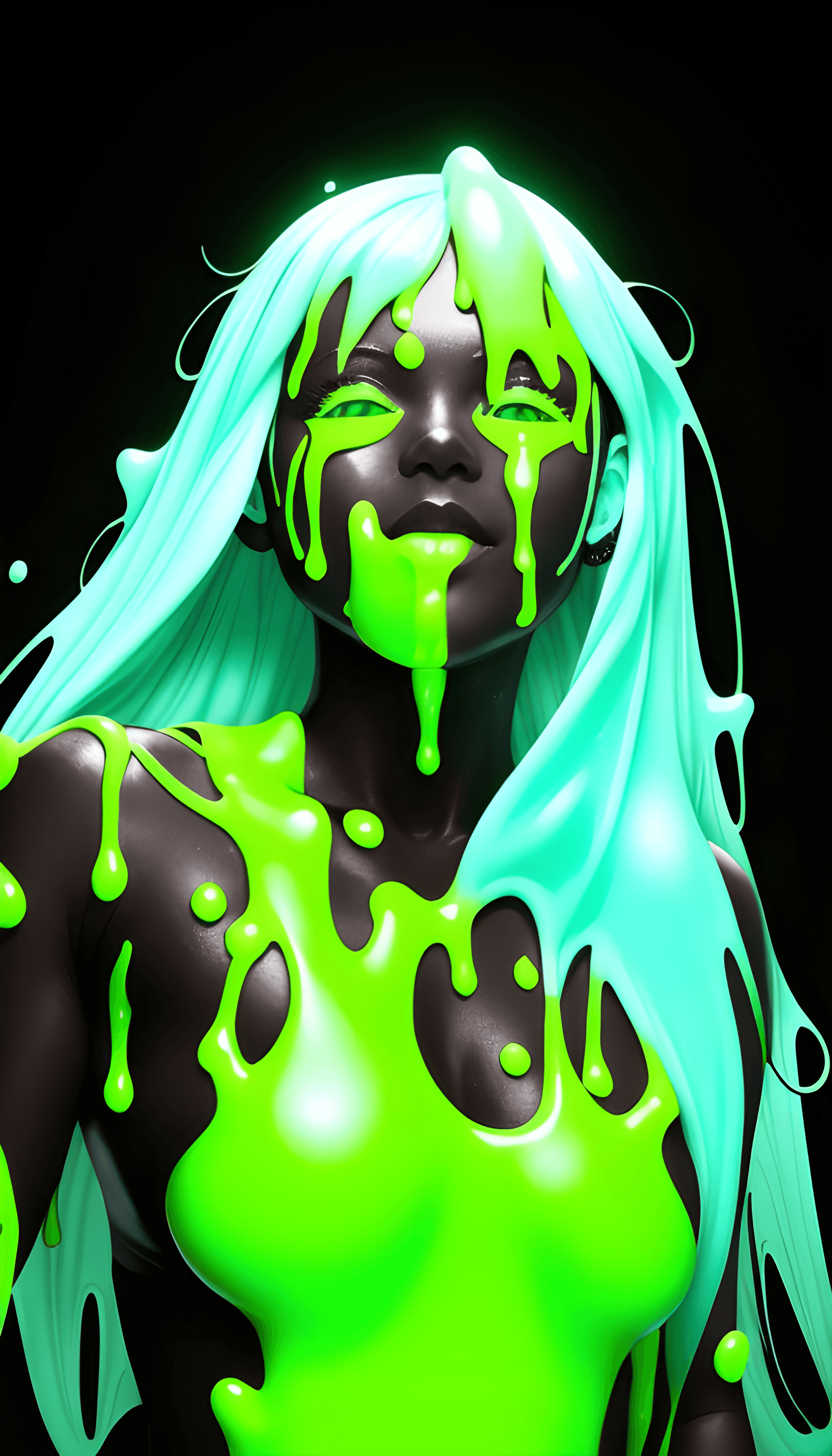 AI generated: a close up of a person with a green substance on their face, rossdraws cartoon vibrant, green slime ...