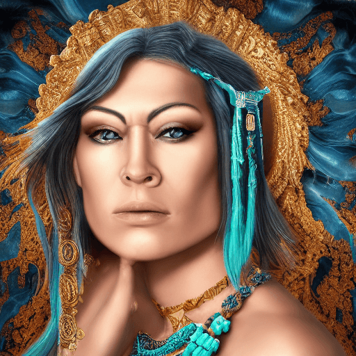AI generated: hyper realistic, ultra detailed photograph of a barbarian woman, ((Jade ocean:1.25)), golden jewelry...