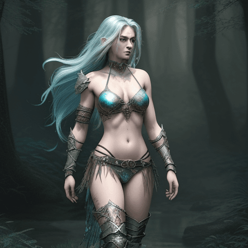 AI generated: Grunge style, stylish female, (a fearless heroine:1.3), (fantasy-inspired design:1.25), (bikini armo...