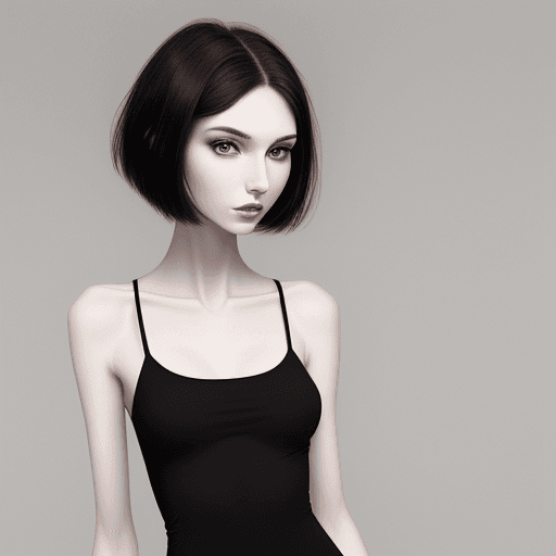 AI generated:  20-something-year-old Caucasian woman with brown eyes, short black hair, makeup, a slender body, an...