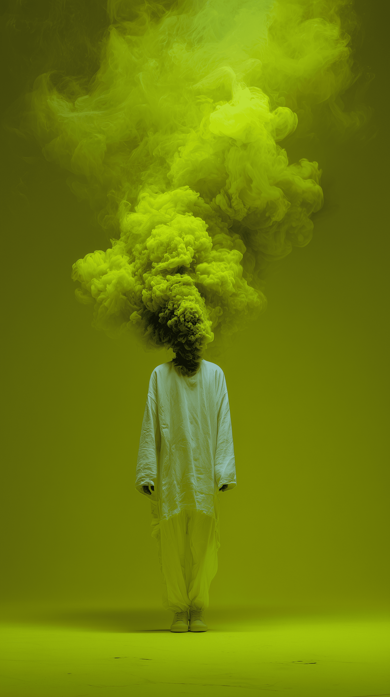 AI generated: photograph, front central shot, full-length, unknown gender figure, black and vibrant radioactive gr...
