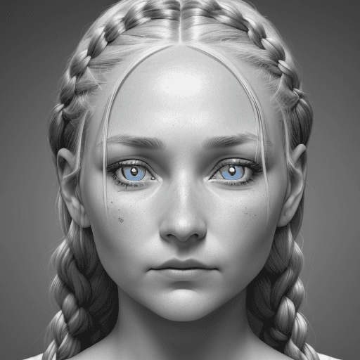 AI generated: 30-year-old Colgne woman in Sweden , greyscale photography, round face, double eyelids, blue pupils,...
