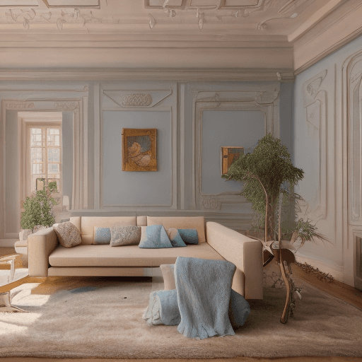 AI generated: High resolution photography interior design, dreamy sunken living room conversation pit, wooden floo...