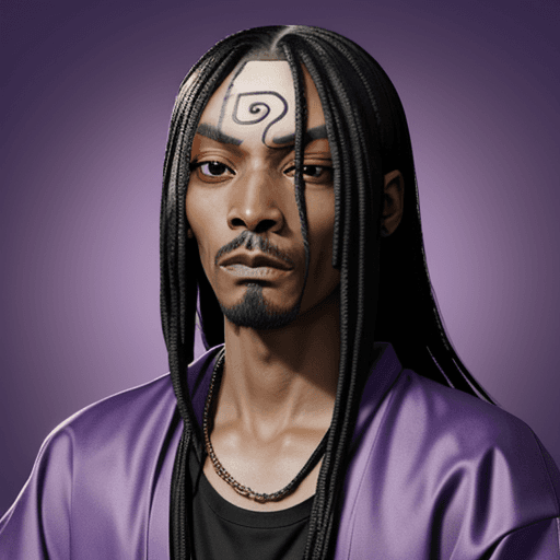 AI generated: orochimaru from naruto with the face of snoop dogg. purple background