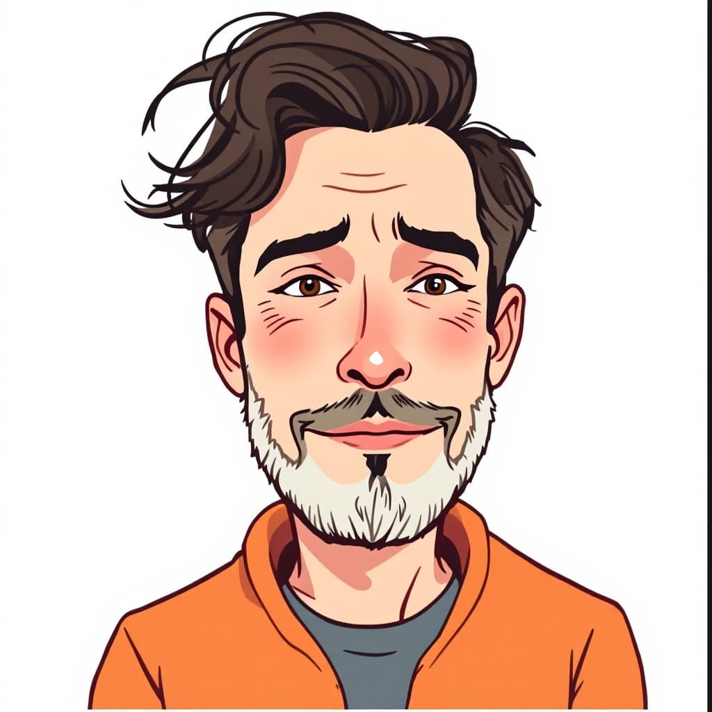 AI generated: a simple cartoon of a man, white background, I can't believe how beautiful this is --ar 1:2 --person...