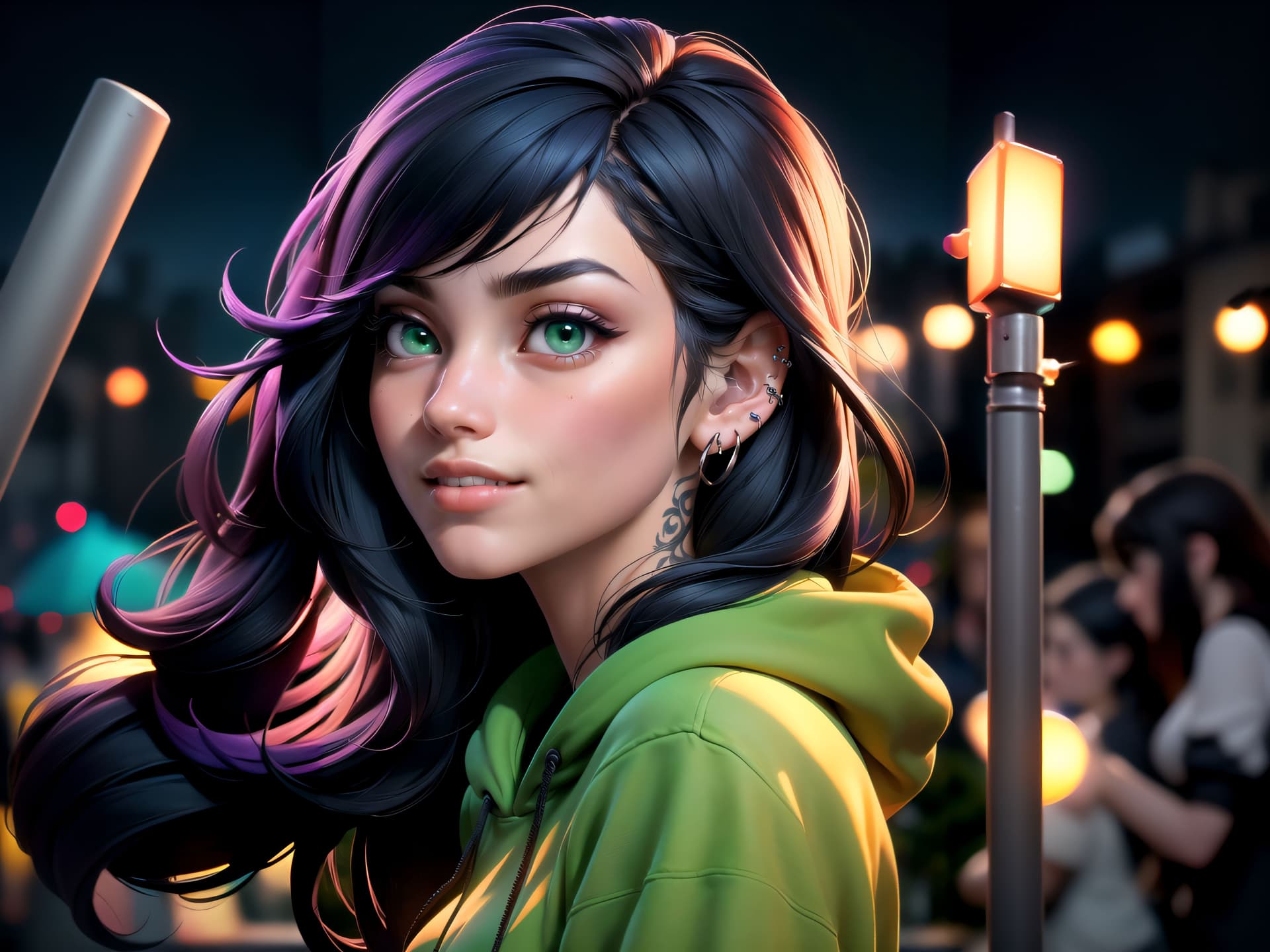 AI generated: ((best quality)), ((masterpiece)), ((realistic)), (detailed), (1 girl) women, black hoodie, sfw, arm...