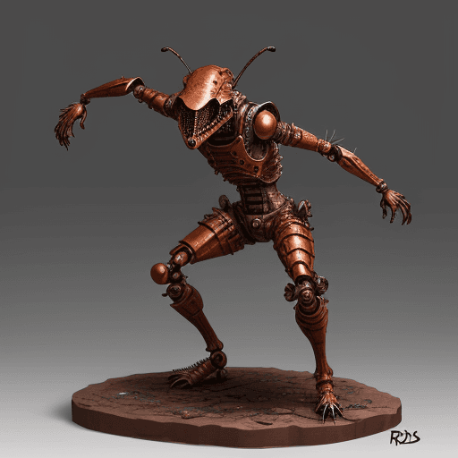 AI generated: rusty iron bloody full body figurine of ferocious distorted BUG  out of Jed-Rst, Rusty, masterpiece,...
