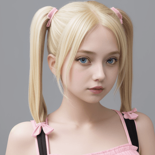 AI generated: Girl in her 20s blonde with pigtails wearing pink strapon
