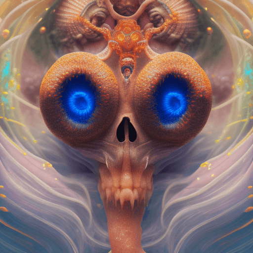 AI generated: Goddess close-up portrait ribcagel. jellyfish phoenix head, nautilus, orchid, skull, betta fish, bio...