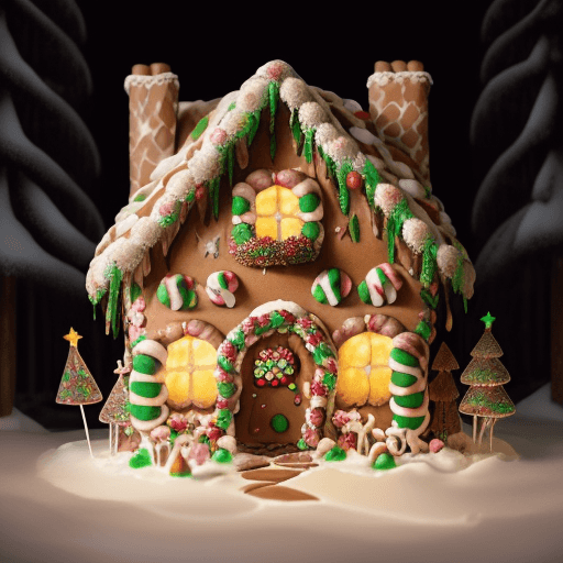 AI generated: Enchanting image, Gingerbread house in a magical forest clearing, House made entirely of gingerbread...