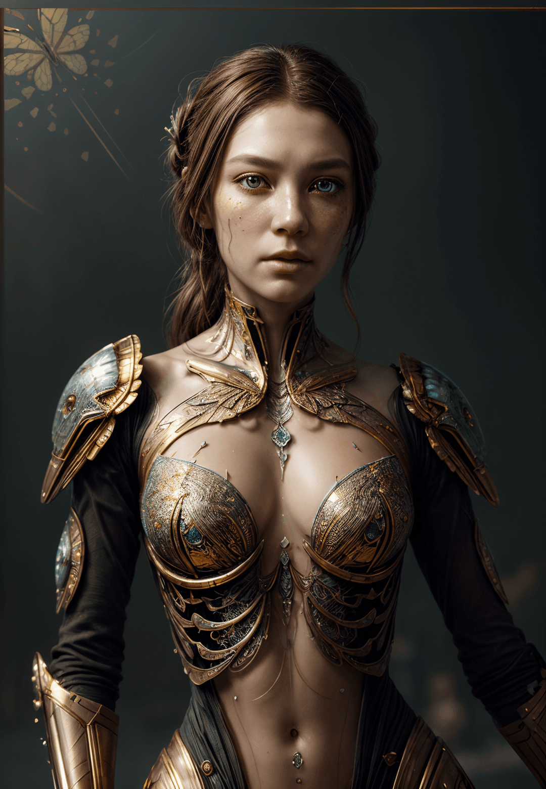 AI generated: 8k portrait of beautiful cyborg with brown hair, intricate, elegant, highly detailed, majestic, digi...