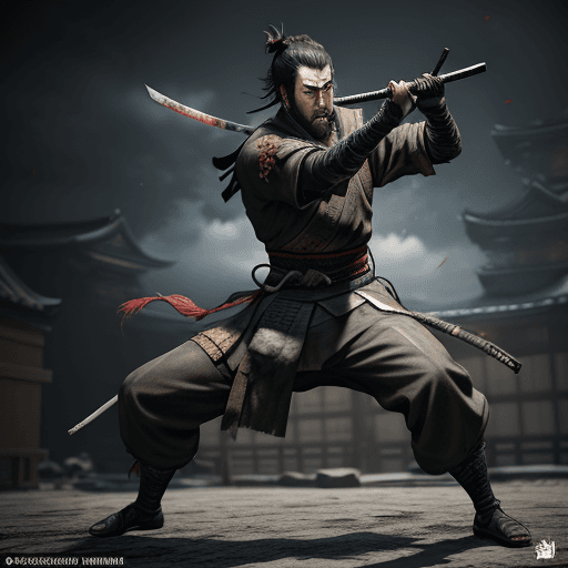 AI generated: an extraordinary 3D scene featuring Isshin Ashina from Sekiro: Shadows Die Twice. Immerse Isshin in ...