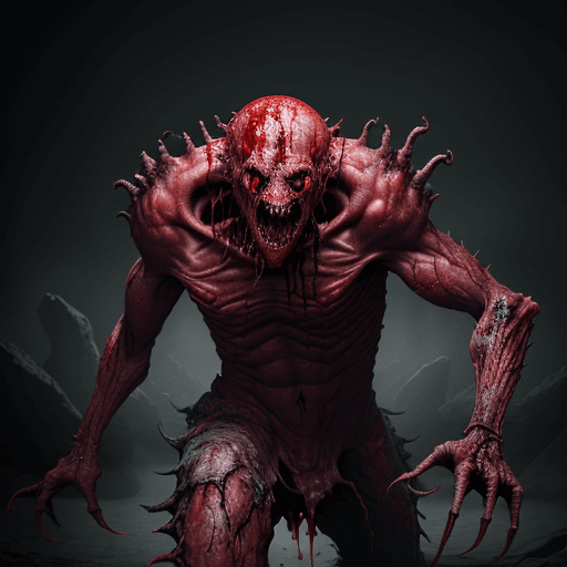 AI generated:  high quality foto of a bloody dangerous monster without eyes, long fingers and broken bones, 8k