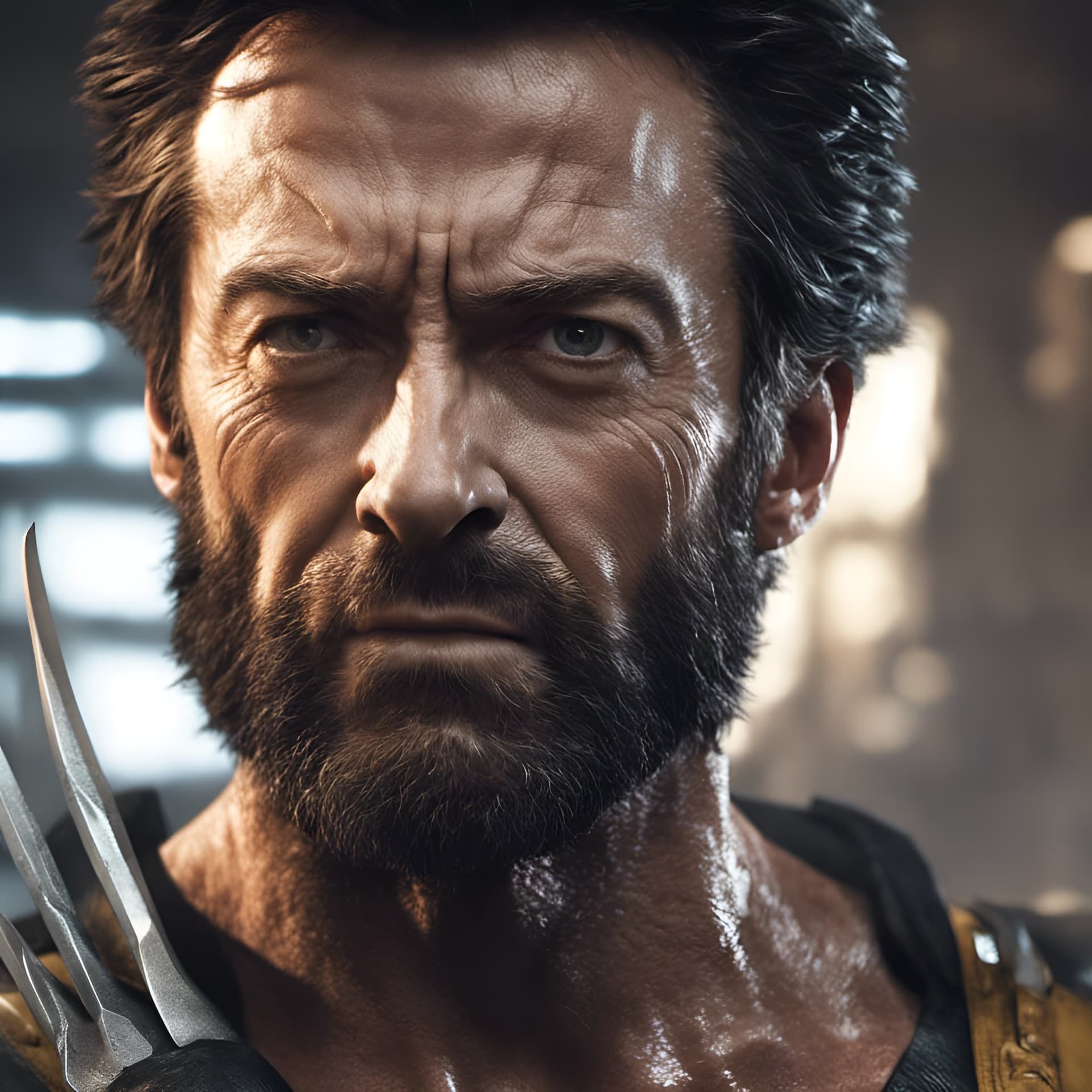 AI generated: Hugh Jackman as Wolverine from X-Men, 8k, VFX, octane render, unreal engine 5, Diffraction Grading, ...
