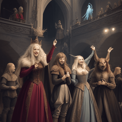 AI generated: After the show celebration is finished middle ages fairytale creatures epic eternity