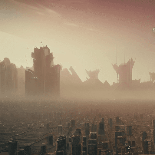 AI generated: zoomed out alien megacity background inspired by artist yuri shwedoff on artstation
