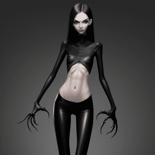 AI generated: ultra skinny girl with long black curved  claws, 