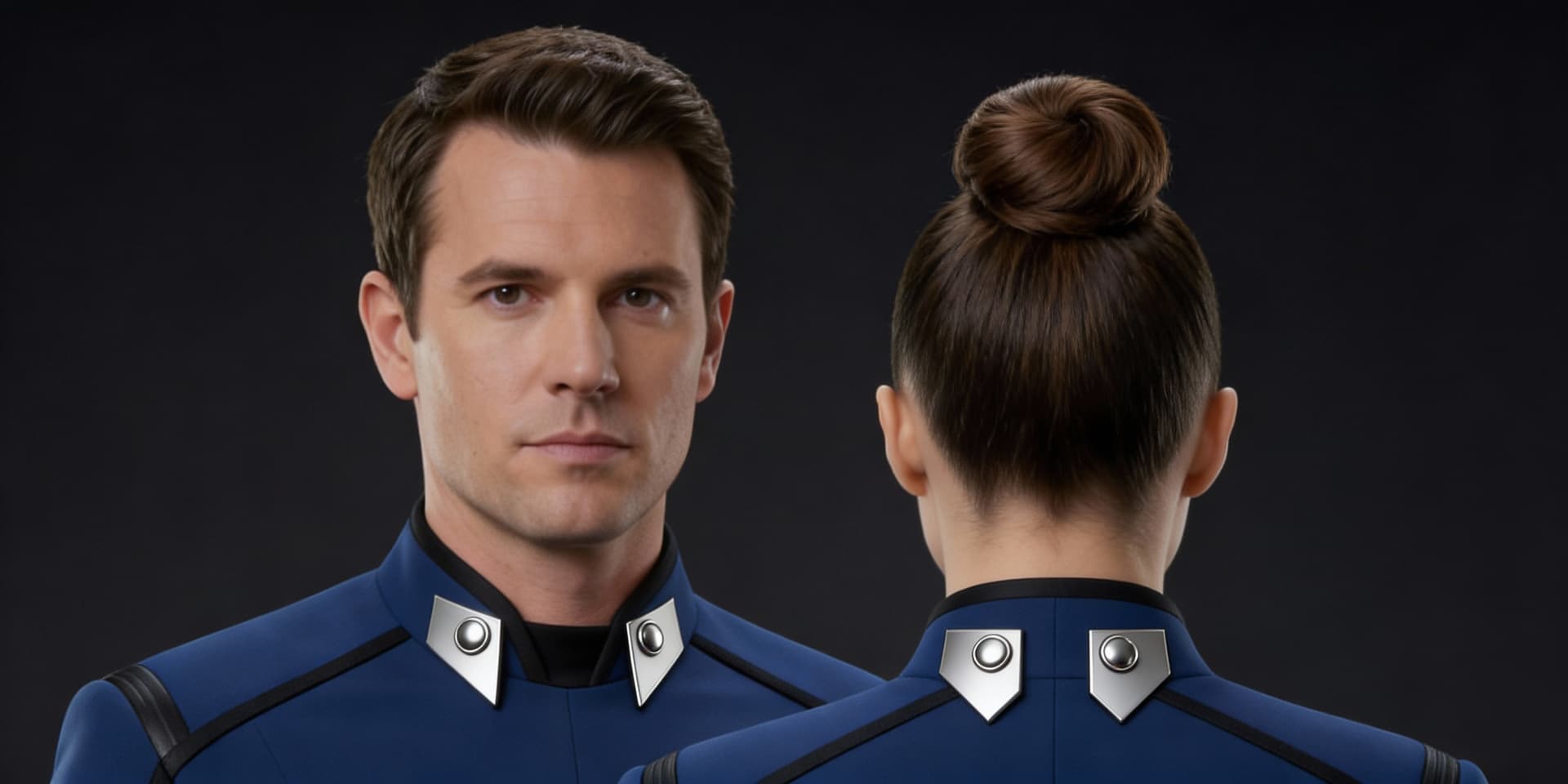 AI generated: Create a Sci-Fi uniform ranking. Use the reference image 1, and add the rank insignia, Reference ima...