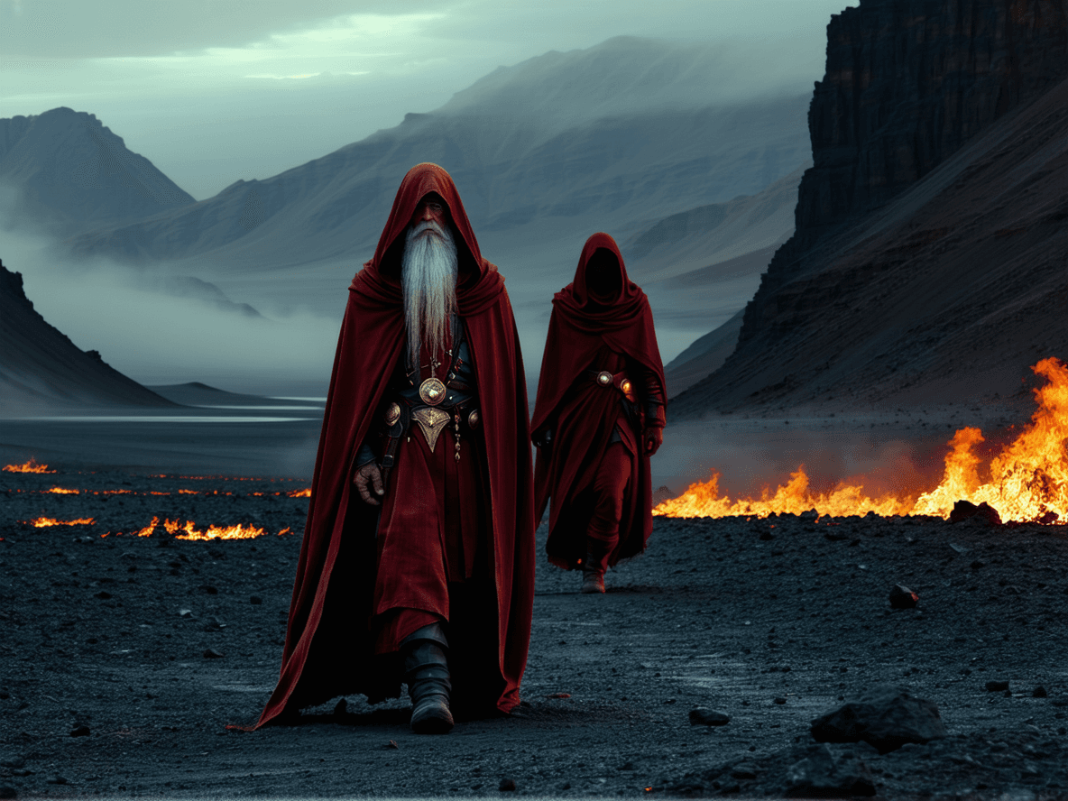AI generated: Sci-fi, an (ancient looking man:1.3), who looks (like a Prophet from Biblical times:1.5), wanders a ...