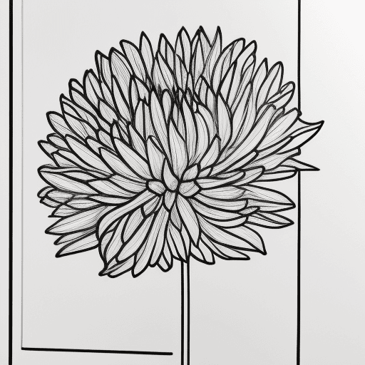 AI generated: Very minimalistic line art drawing outline of a chrysanthemum with leaves and long stem,  hand drawn...