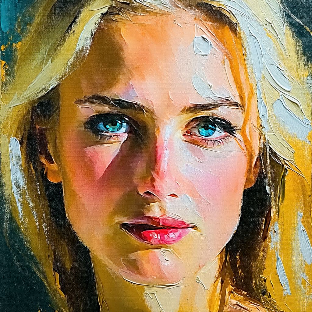 AI generated: create an oil on canvas painting of A Blonde Woman Blue Eyes by Alice Pike Barney