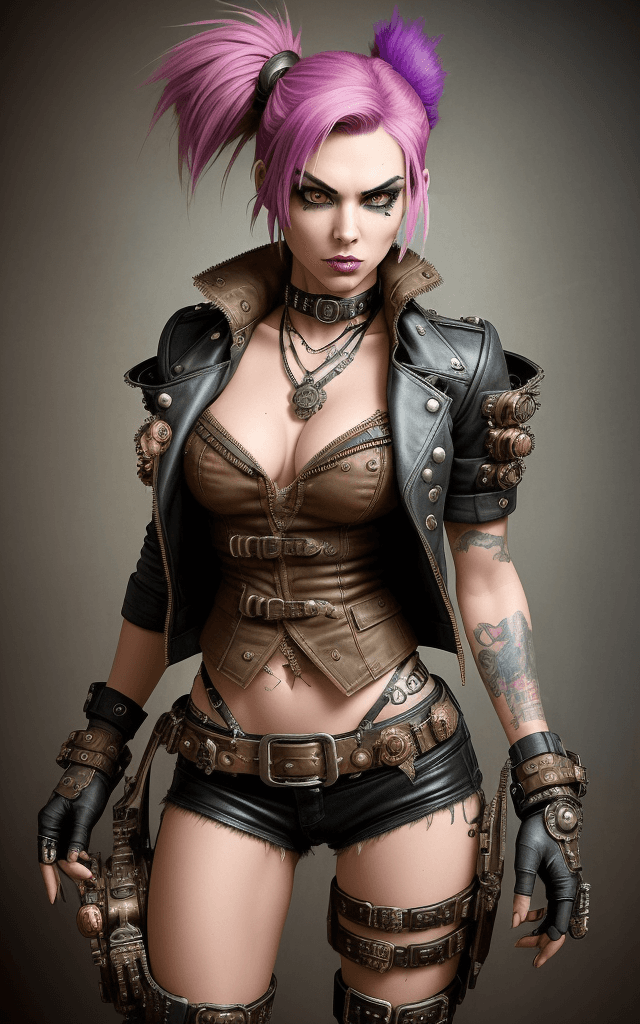 AI generated: "Craft a mesmerizing depiction of a fierce and stylish heroine seamlessly blending the grit of steam...