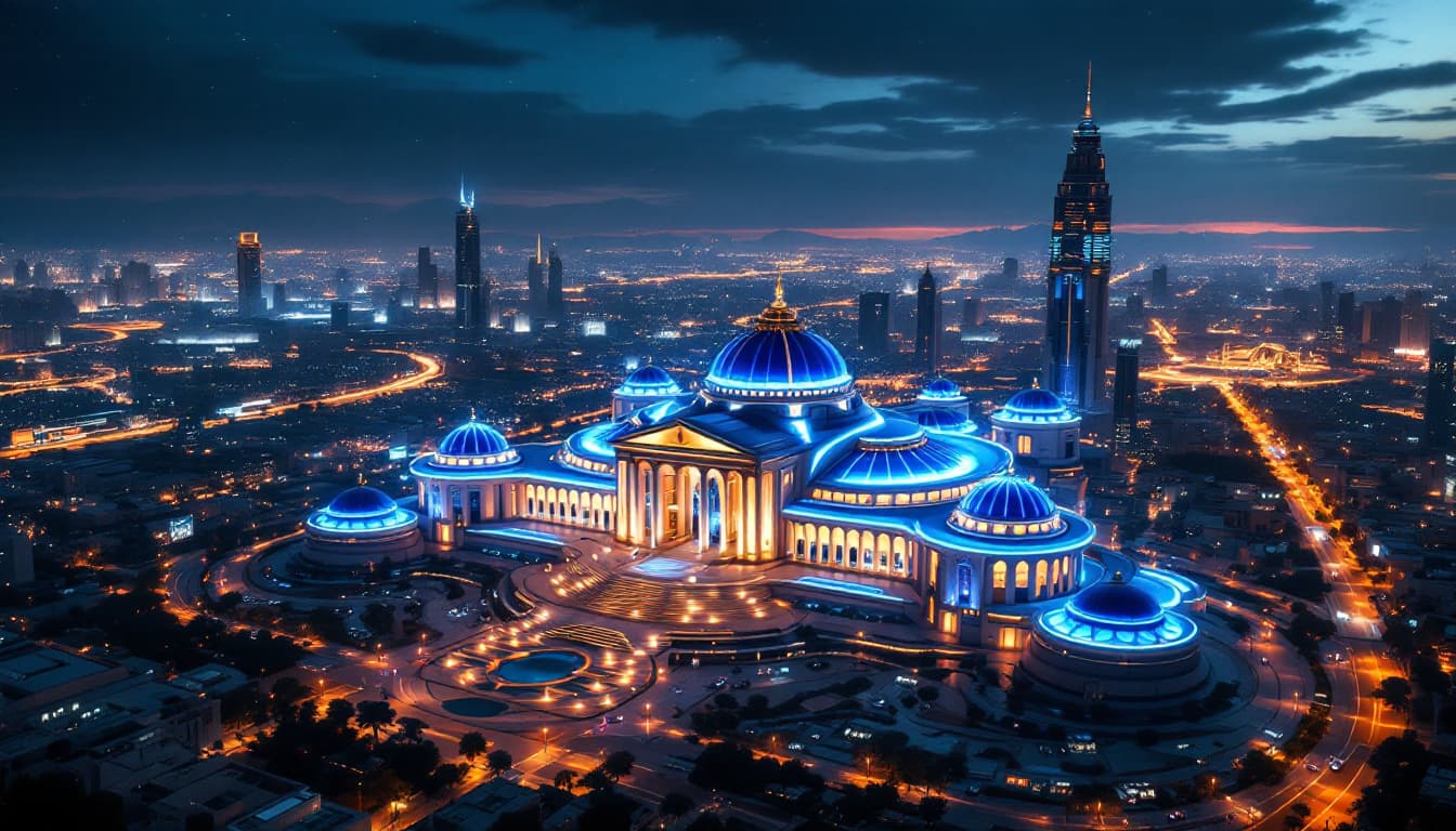 AI generated: The Central bank as seen from high above : this imposing building stands in the busy center of a fut...