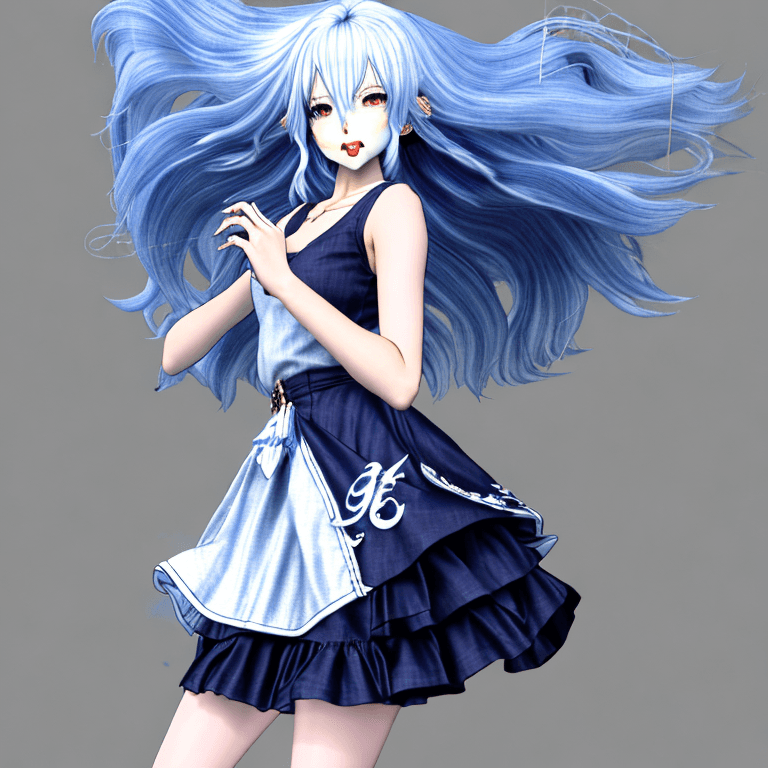 AI generated: anatomically correct, full body t-pose view of anime wolf girl with Chambray blue and white hair, ar...