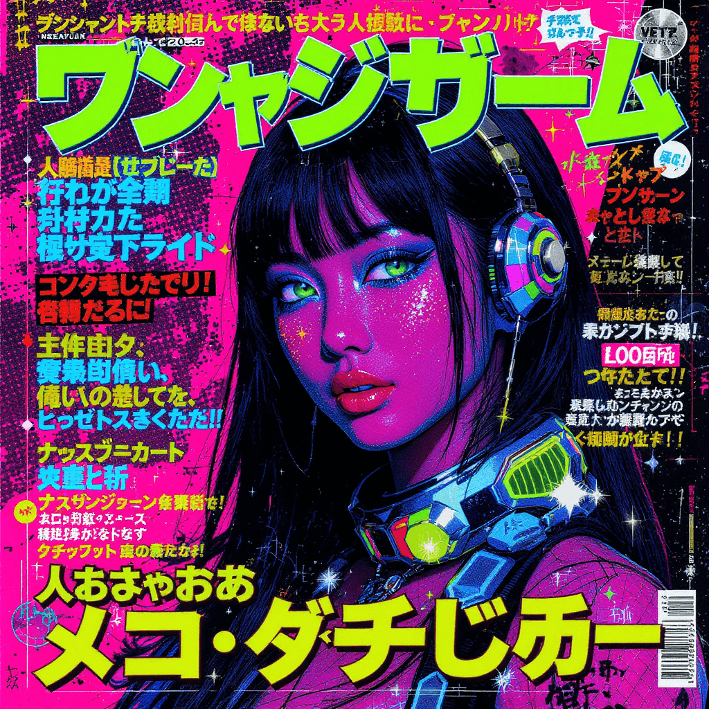 AI generated: A 2000s Japanese Y2K street magazine style poster, neon pink and black gradient background with holo...