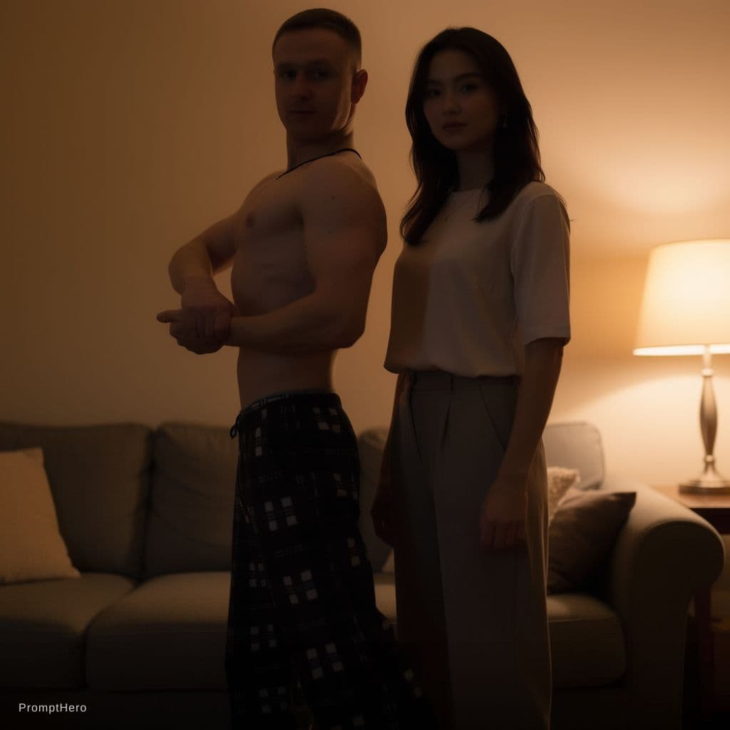 AI generated: he is naked on the bed with beautiful girl in lingerie