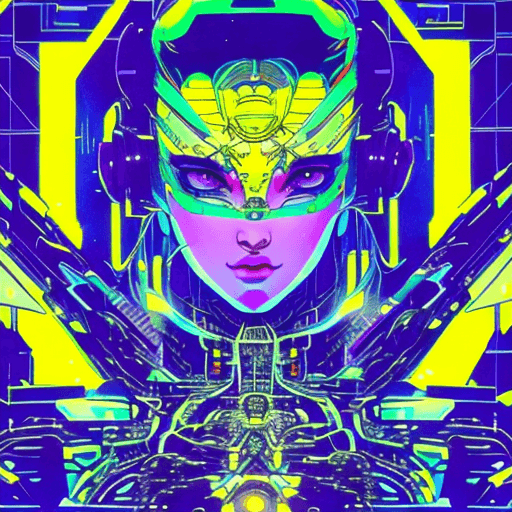 AI generated:  rave music inspired by ghost in the shell, 90s manga aesthetic, expressive face, yellow background