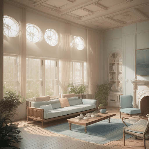 AI generated: High resolution photography interior design, dreamy sunken living room conversation pit, wooden floo...