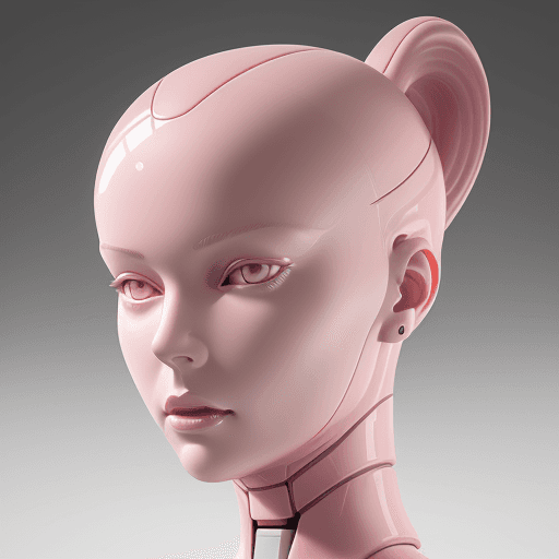 AI generated: woman bionic ceramic glossy pink face sculpture, pushed out of the background, front view, brightly ...