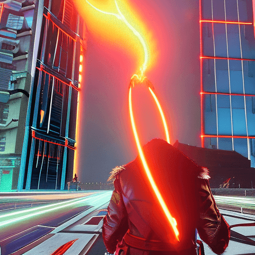 AI generated: BEAUTIFUL DEVIL FROM HELL , CAPE OF FIRE, perfect proportion, Cyberpunk Edgerunner style, late night...