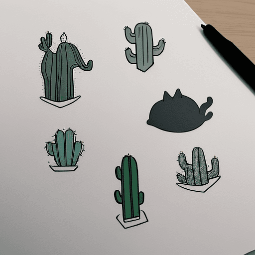 AI generated: Tattoo design that symbolically represents the concepts of  cat, cactus, trust, road, and sea in a m...
