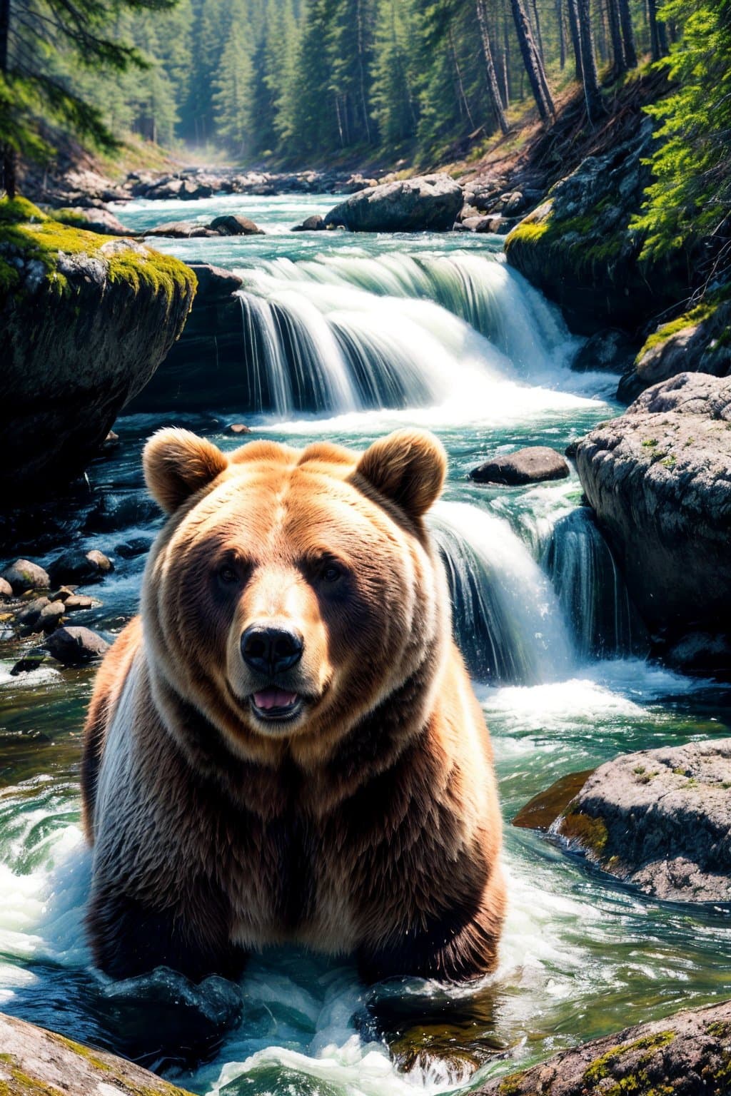 AI generated: action packed, Masterpiece, best quality, (summer:1. 2), a portret of (russian bear:1. 4), (the most...