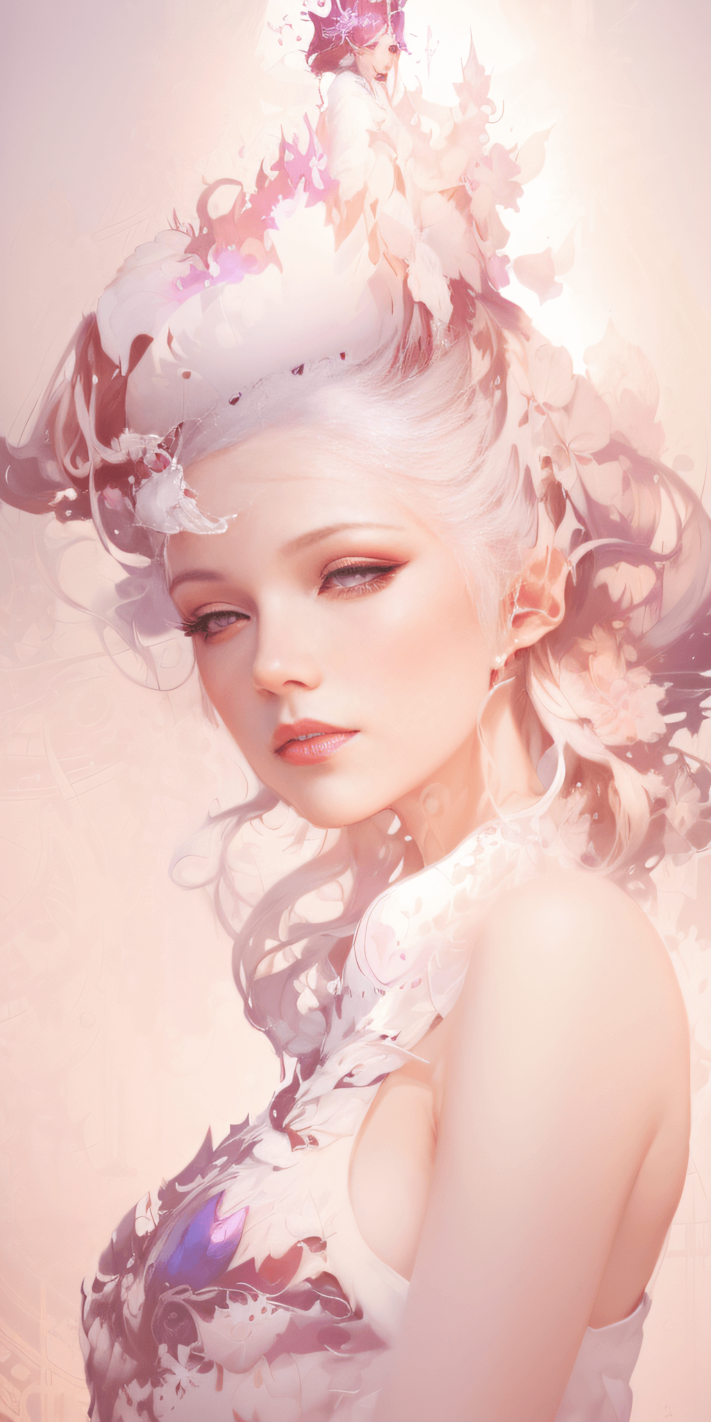 AI generated: a close up of a woman with a white dress and a crown, neoartcore and charlie bowater, james jean and...