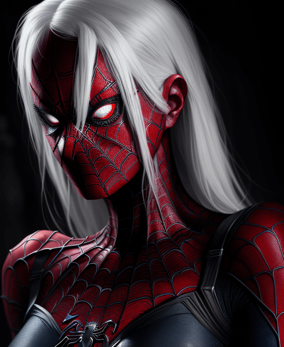 AI generated: Scary ancient spiderman Female superior ancient Strigoi vampire, white hair and red eyes,horror, ult...