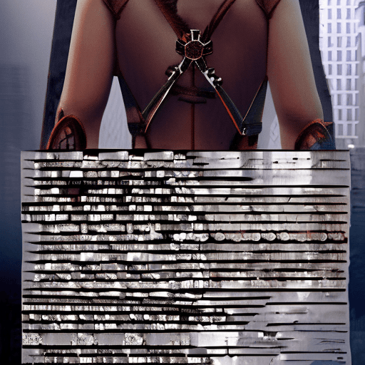 AI generated: Envision a scene from a dystopian future, where the cityscape is ravaged and broken. Amidst the ruin...