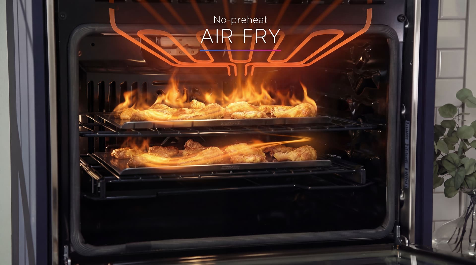 AI generated: if you can add the fire overlay over the food and food from input image 2 onto input image 1 and fix...