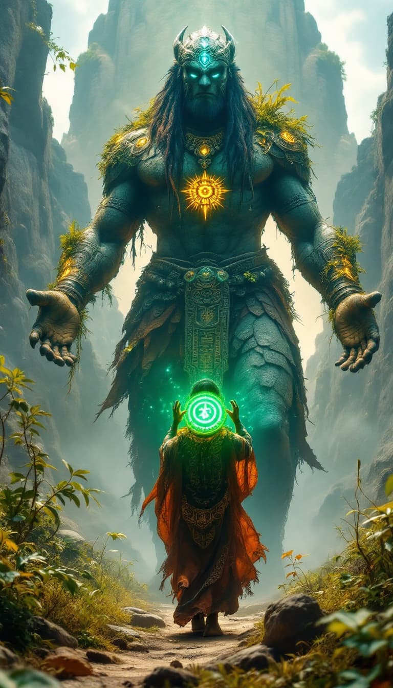 AI generated: An ultra-realistic, wide angle, front facing, full-body portrait of a mystical Brazilian Geomancer, ...