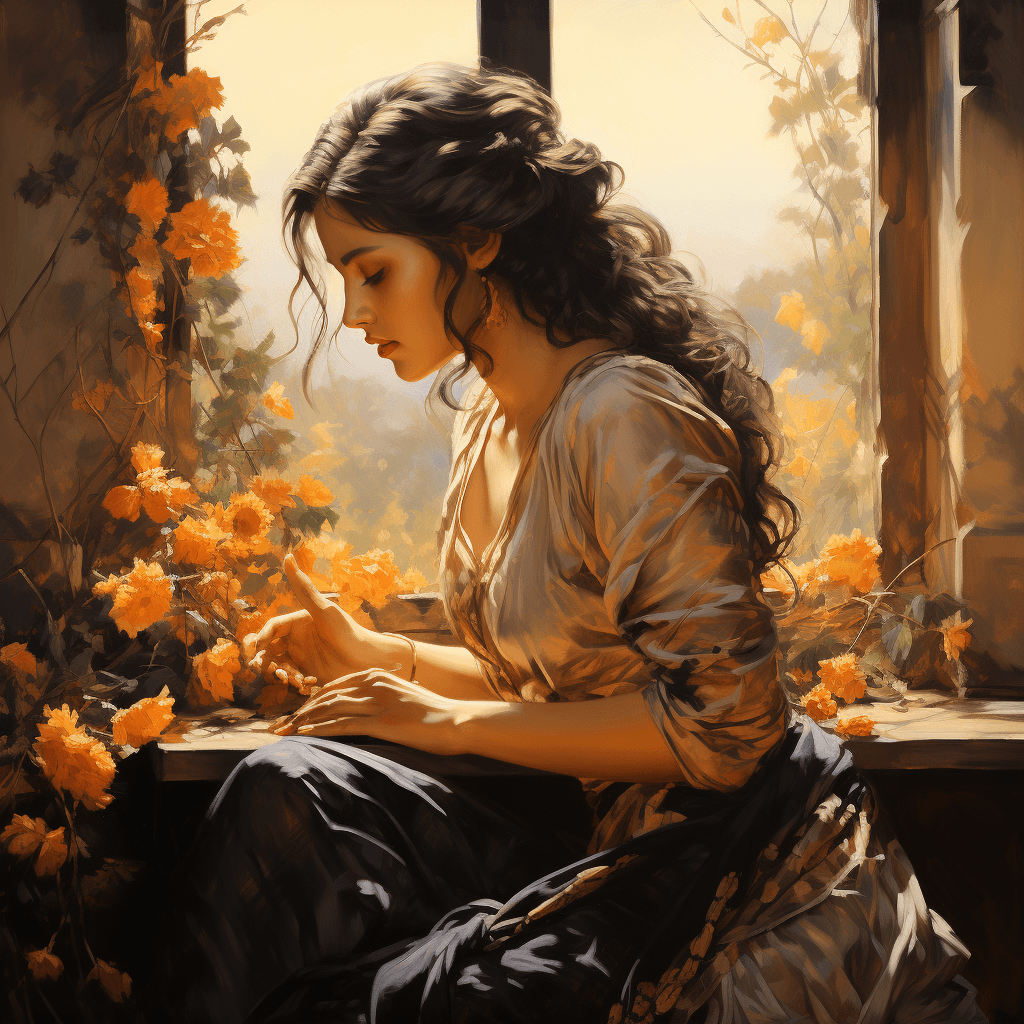 AI generated: An opulent depiction of a beautiful Indian woman in an elegant saree, surrounded by a lush garden fi...
