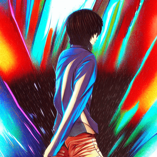 AI generated: Profile of eren Yeager Manga style, Movie Blade Runner 2049 atmosphere, Blade runner colours rain on...