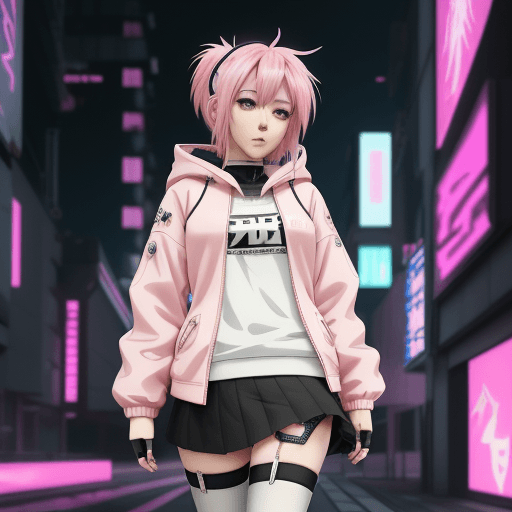 AI generated: anime girl with pink hair and a white jacket and black skirt, anime style 4 k, cyberpunk anime girl ...
