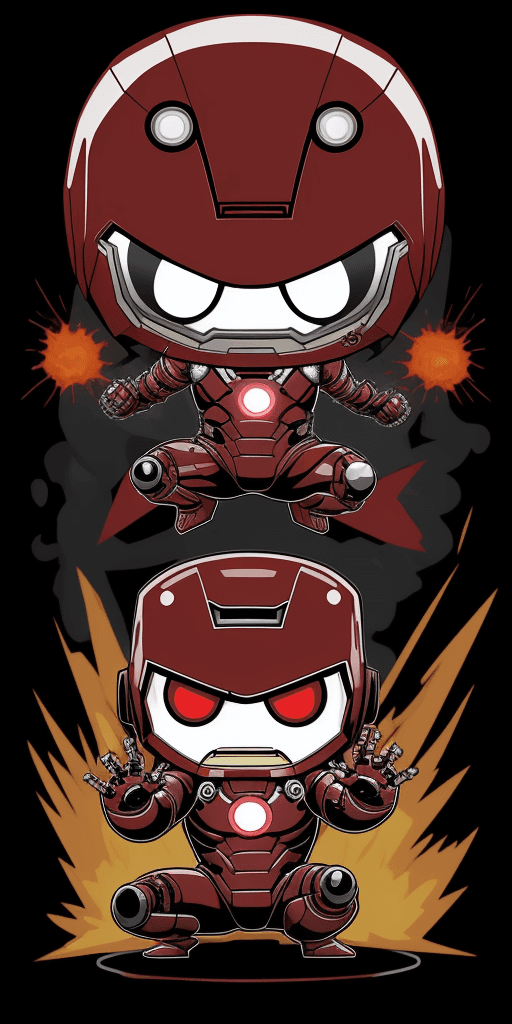 AI generated: 4k 4d rfktrstyle evil terror horror ironman chibi in an explosive pose