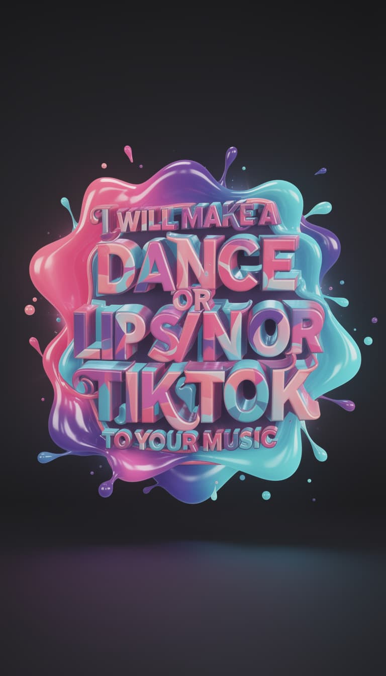 AI generated: liquid style Text : "I will make a dance video or lip sync for TikTok to your music"
