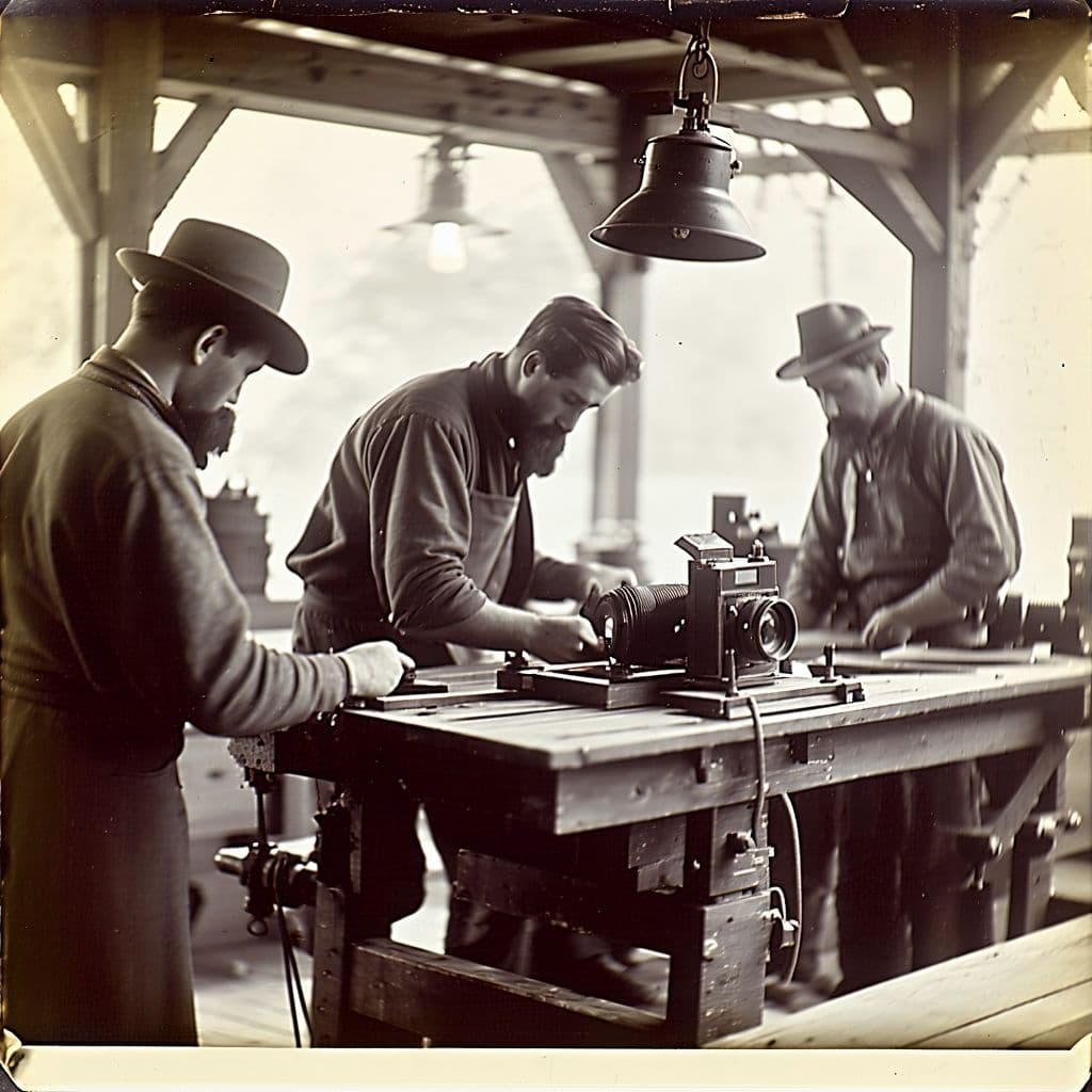 AI generated: Photograph of men working, Daguerreotype, calotype, tintype, collodion, ambrotype, carte-de-visite, ...
